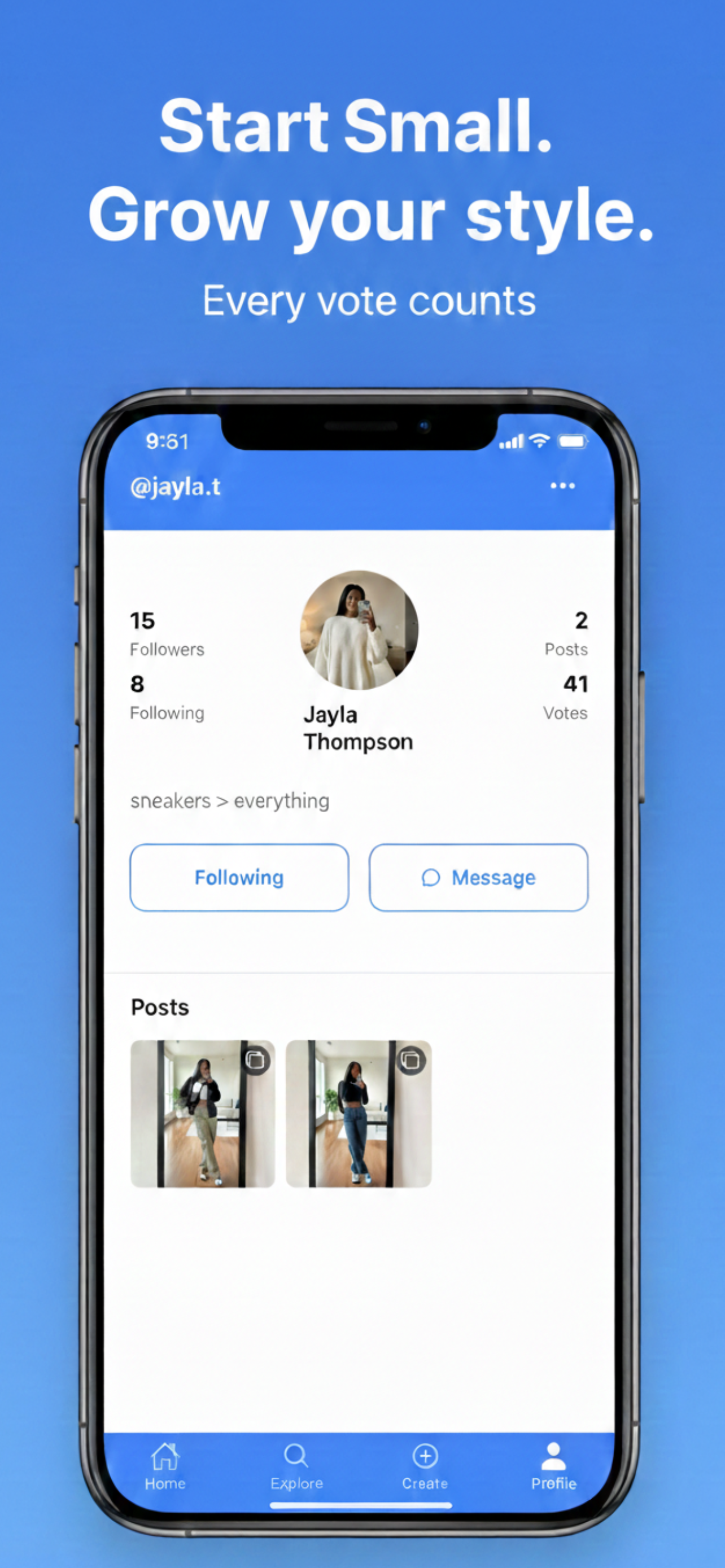 A VeeStyla profile and content screen